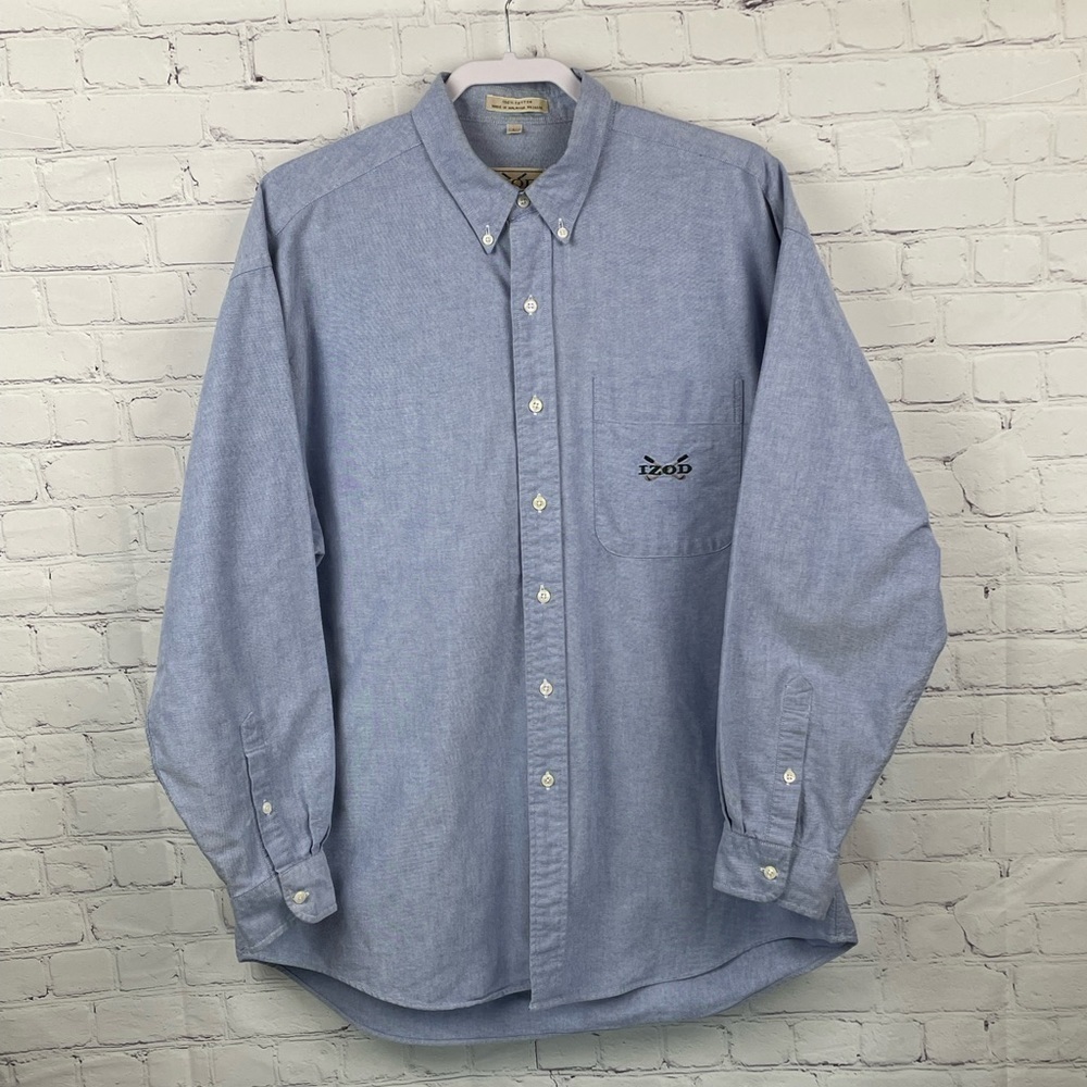 Vintage IZOD Golf Button Down Oxford Shirt Men’s LARGE Blue Long Sleeve Logo